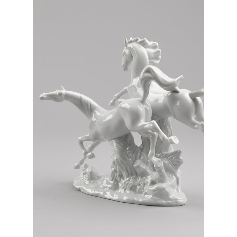 White Porcelain Galloping Horses Figurine