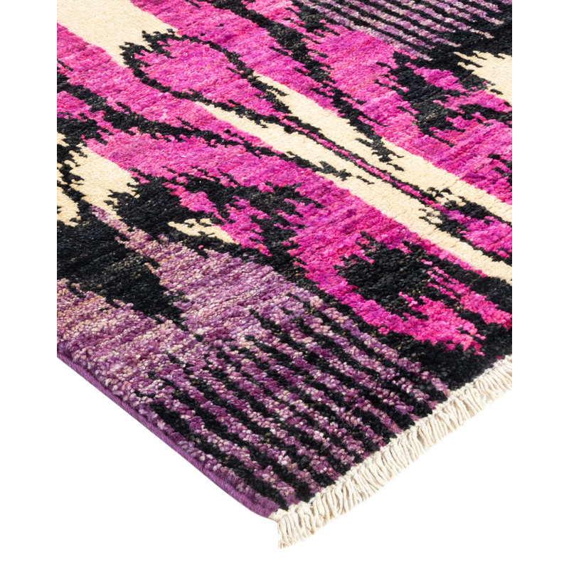 Hand-Knotted Multicolor Wool Ikat Print Area Rug 10' x 14'