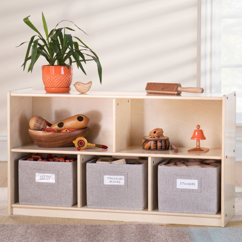 Natural Birch 2-Shelf Kids Storage Unit with Bins