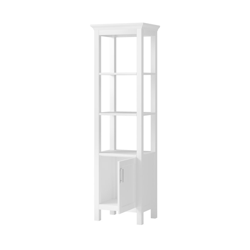 Transitional White Linen Cabinet with Chrome Hardware and Adjustable Shelving