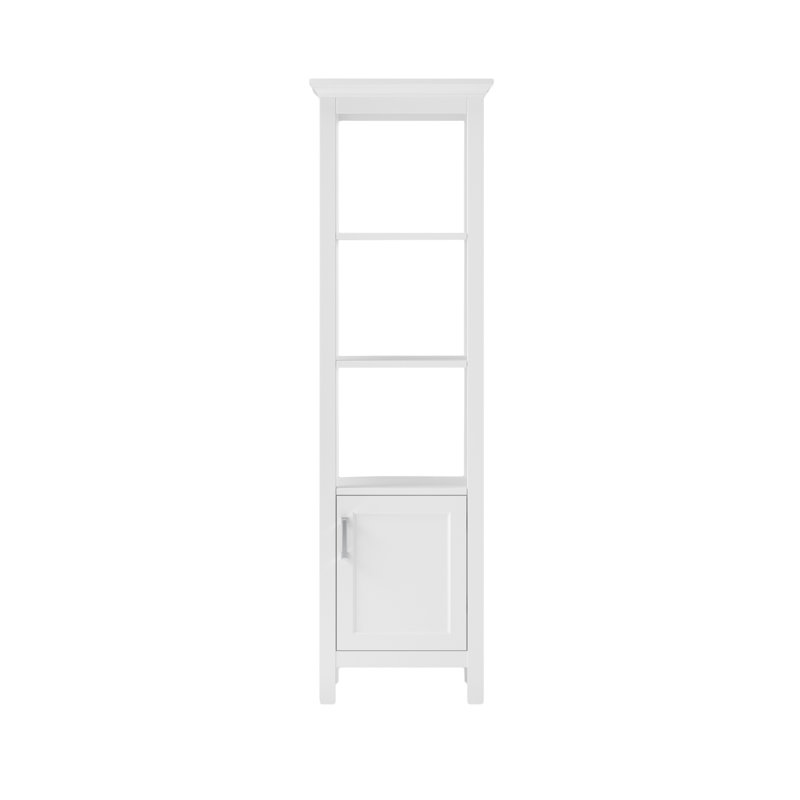 Transitional White Linen Cabinet with Chrome Hardware and Adjustable Shelving