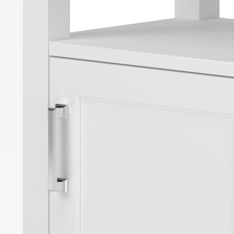 Transitional White Linen Cabinet with Chrome Hardware and Adjustable Shelving