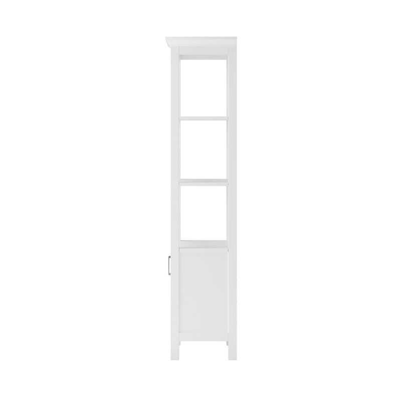 Transitional White Linen Cabinet with Chrome Hardware and Adjustable Shelving