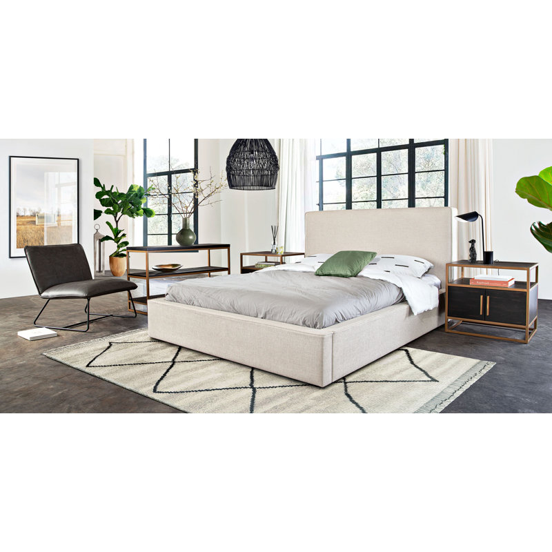 Sand Fabric Low Profile Eastern King Bed with Plush Headboard