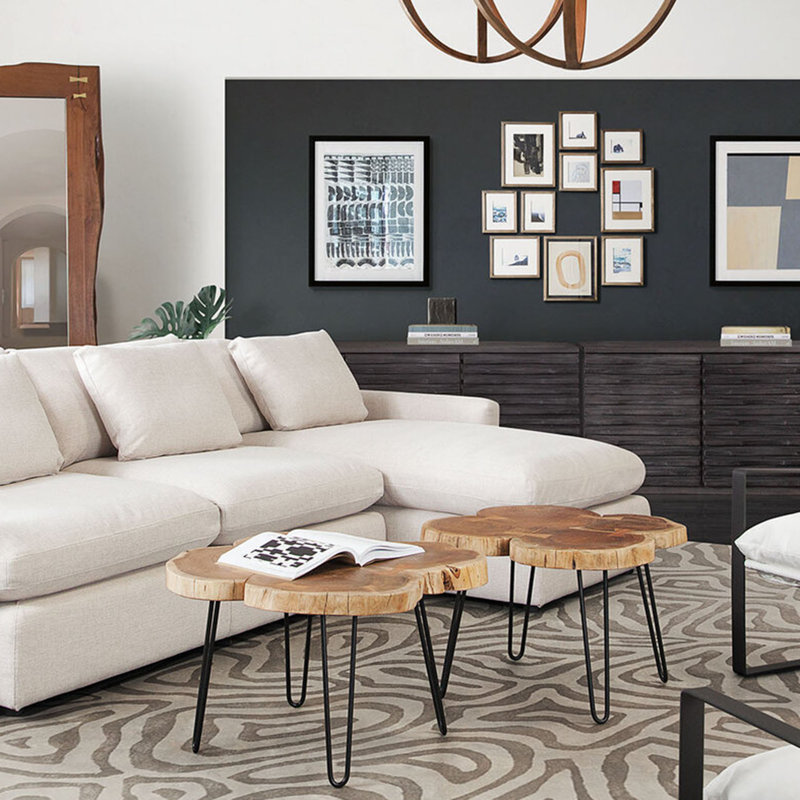 28" Square Natural Acacia & Black Metal Contemporary Coffee Table