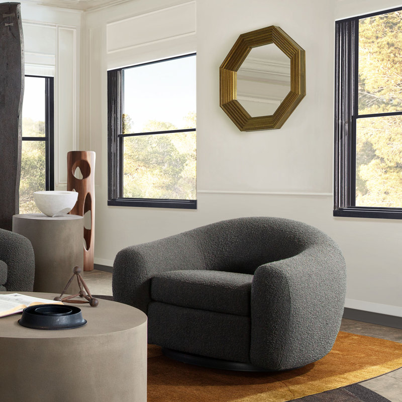 Charcoal Boucle Textured Swivel Barrel Chair