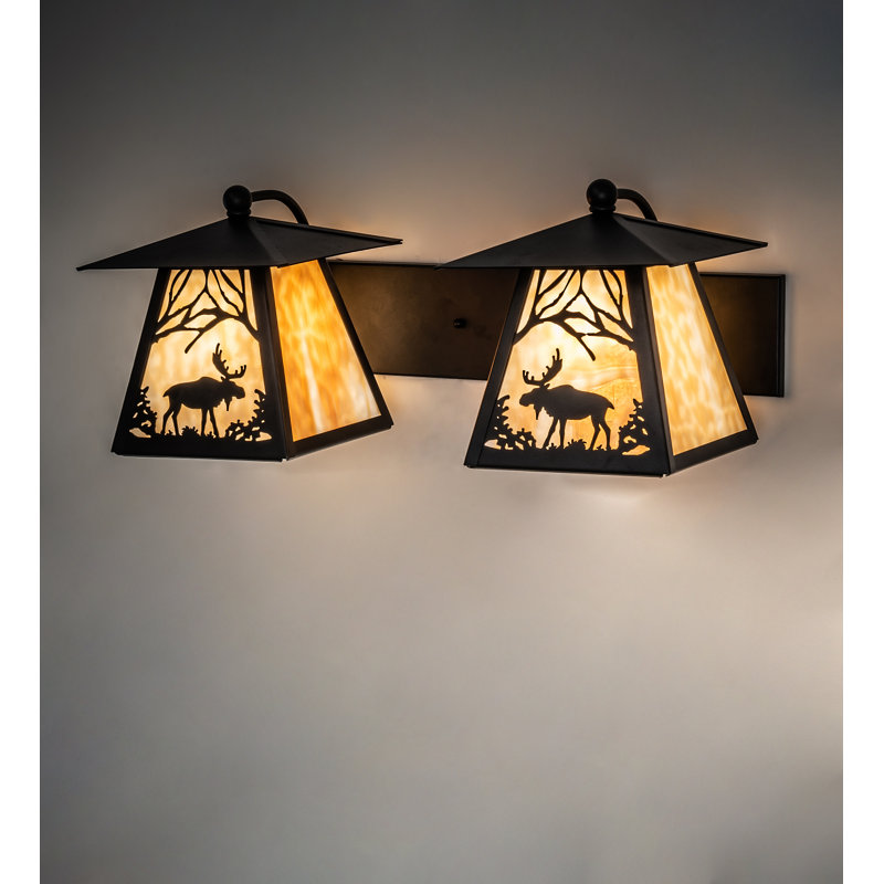 Rustic Black Steel 2-Light Moose at Dawn Outdoor Lantern