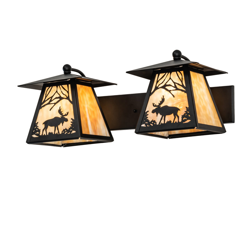 Rustic Black Steel 2-Light Moose at Dawn Outdoor Lantern
