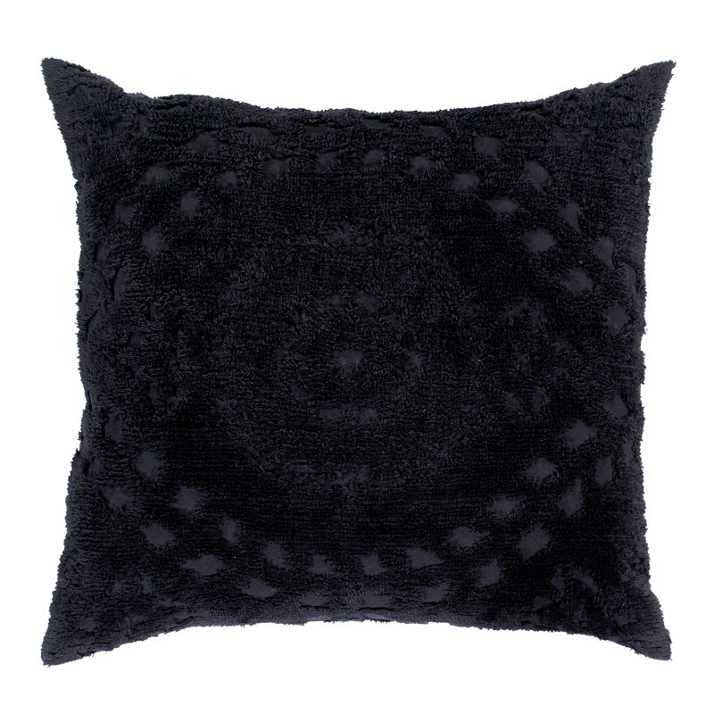 Bohemian Charm Black Cotton Euro Sham with Tufted Artsy Design