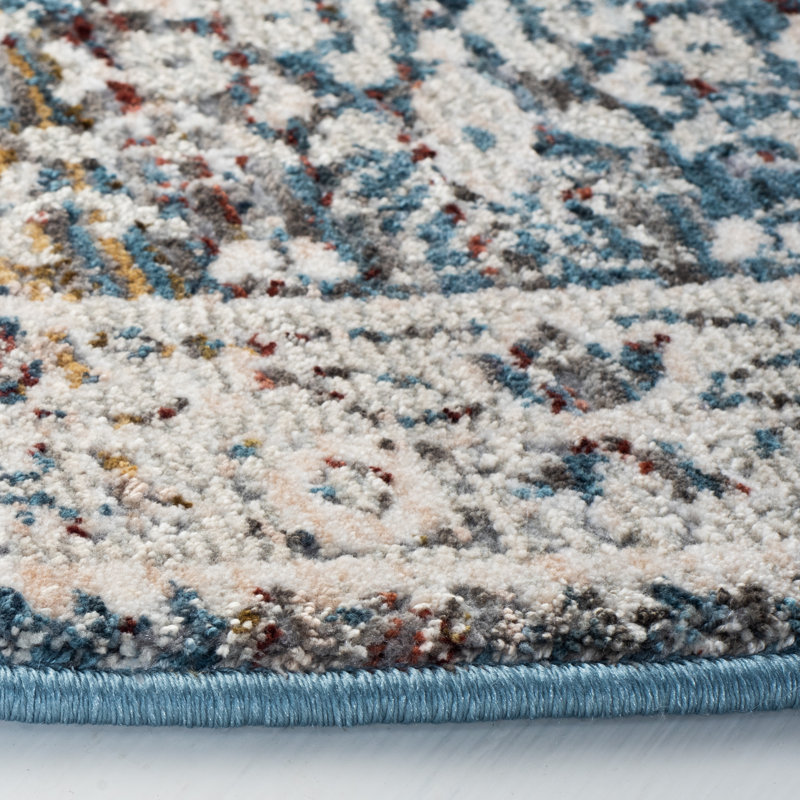 Ivory and Blue Hand-knotted Synthetic Area Rug