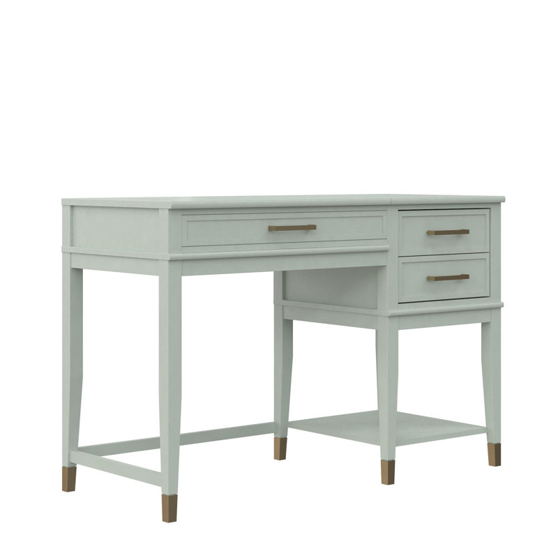 Pale Green Adjustable Height Wood Desk with Drawers