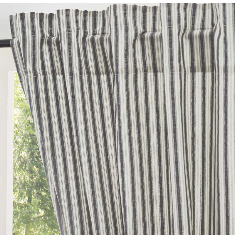 Ashlynn Cotton Gray Ticking Stripe Short Panel Curtains