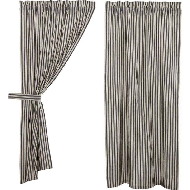 Ashlynn Cotton Gray Ticking Stripe Short Panel Curtains