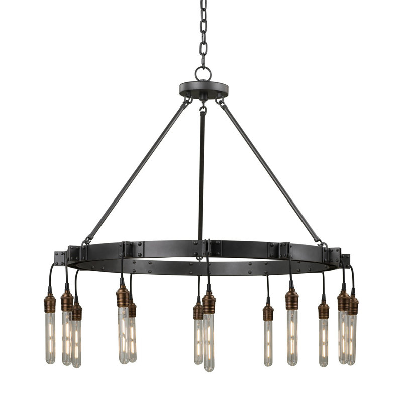 Matte Gun Metal 36'' Industrial Wagon Wheel Chandelier
