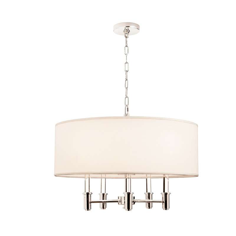 Elegant Chrome Drum Chandelier with Off-White Silk Shade