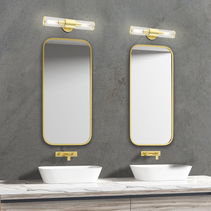 Bancroft Satin Brass 2-Light Vanity with Clear Glass Shades