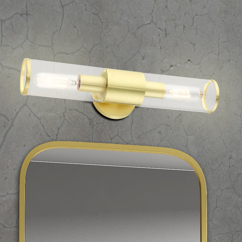 Bancroft Satin Brass 2-Light Vanity with Clear Glass Shades