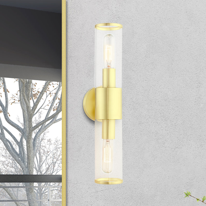 Bancroft Satin Brass 2-Light Vanity with Clear Glass Shades
