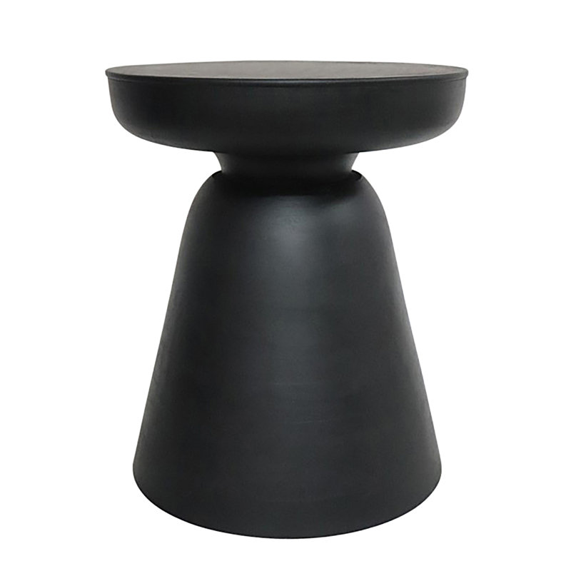 Smooth Black Acacia Wood Drum Base Side Table