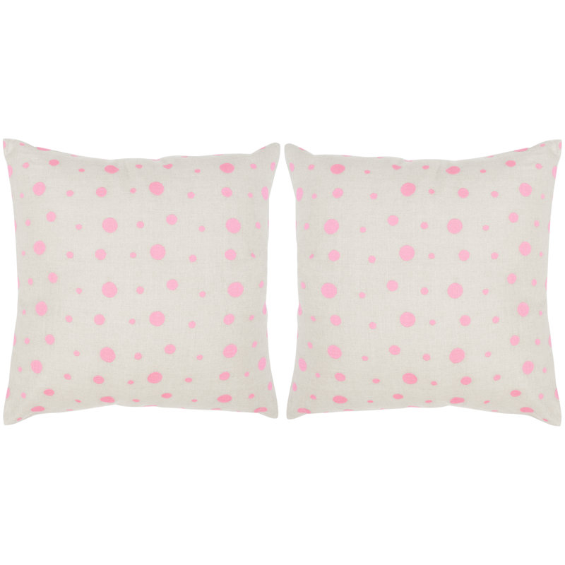 Pink Polka Dot Embroidered Linen Throw Pillow Set