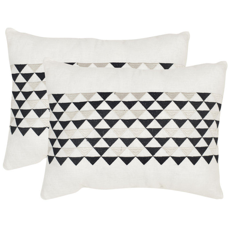 Embroidered Feather Linen Throw Pillow (Set of 2)