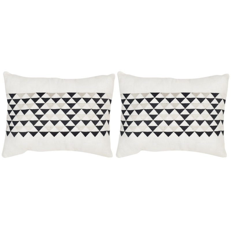 Embroidered Feather Linen Throw Pillow (Set of 2)