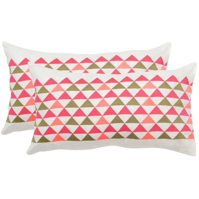 Pink and White Embroidered Rectangular Pillow Set