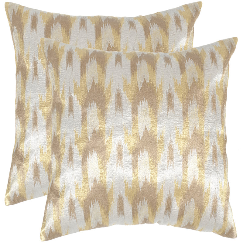 Metallic Silver Ikat Embroidered Square Pillow Set