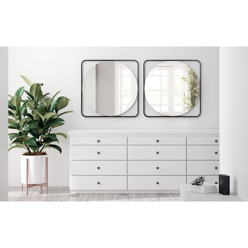 27" Square Silver Iron Vanity Wall Mirror