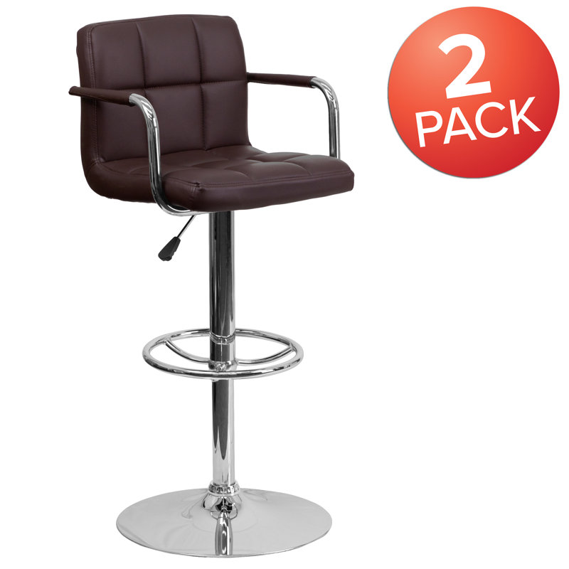 Elegant Adjustable Swivel Bar Stool in Quilted Brown Vinyl