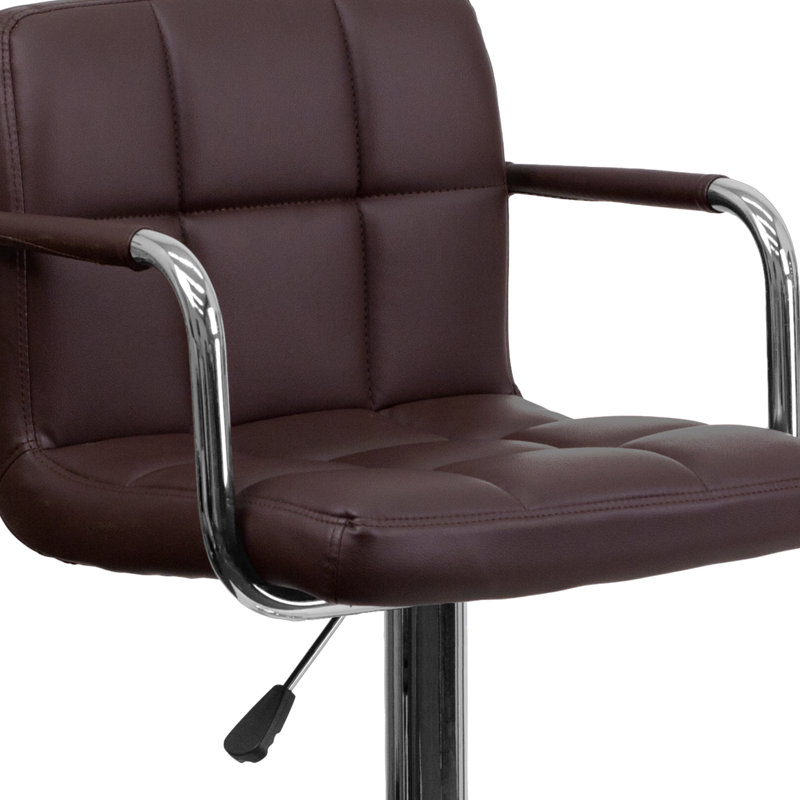 Elegant Adjustable Swivel Bar Stool in Quilted Brown Vinyl