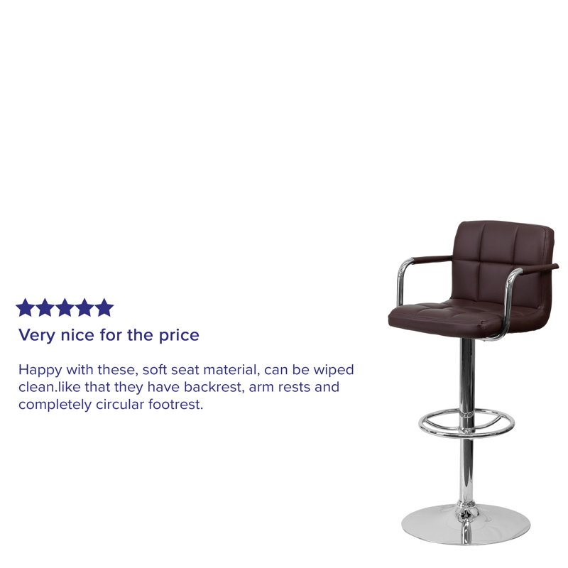 Elegant Adjustable Swivel Bar Stool in Quilted Brown Vinyl