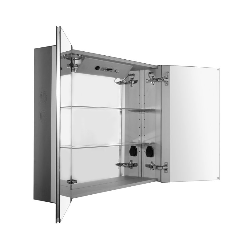Musichaus Silver Aluminum Double Door Medicine Cabinet with Mirror