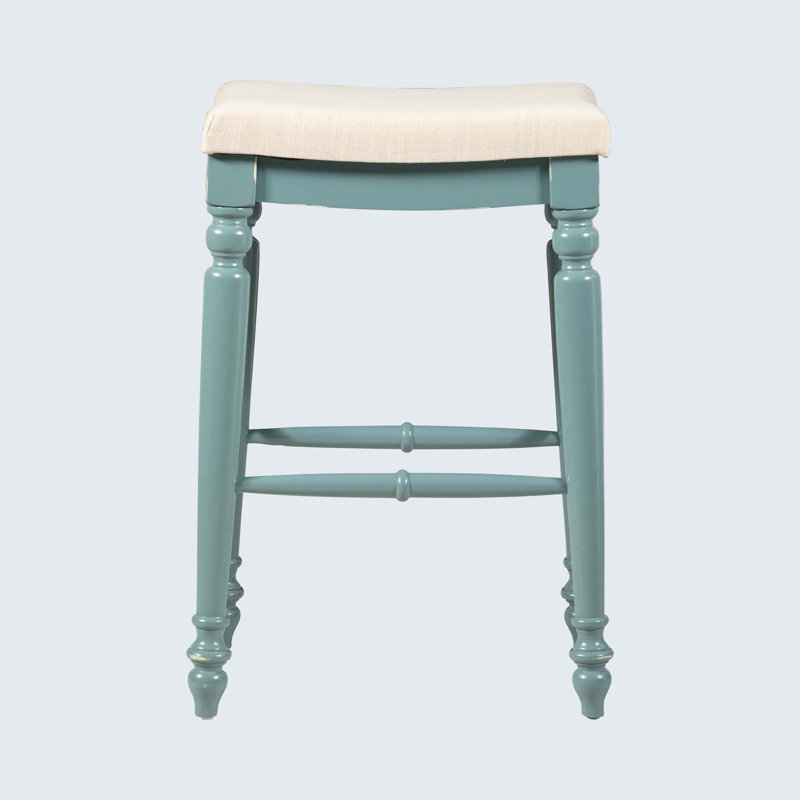Marino 30" Plush Blue and Wood Elegant Backless Bar Stool