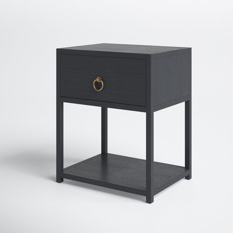 Lark Navy Blue Rectangular End Table with Gold Metallic Hardware