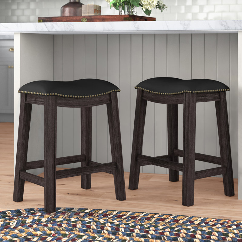 Adjustable Saddle-Style Swivel Counter Stool in Black Leather