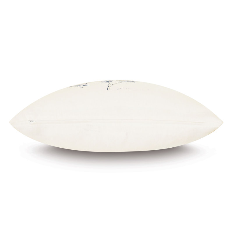 Hand-Painted Off-White Linen Square Throw Pillow with Zipper Closure