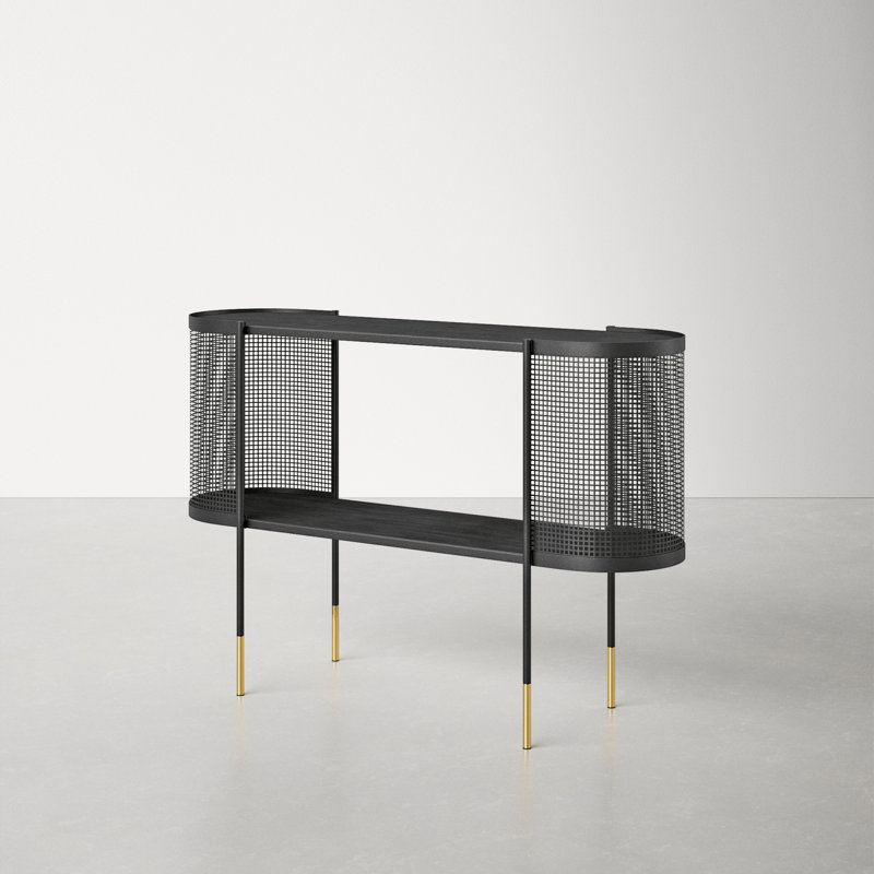 Elegant Black Metal Console Table with Storage Shelf