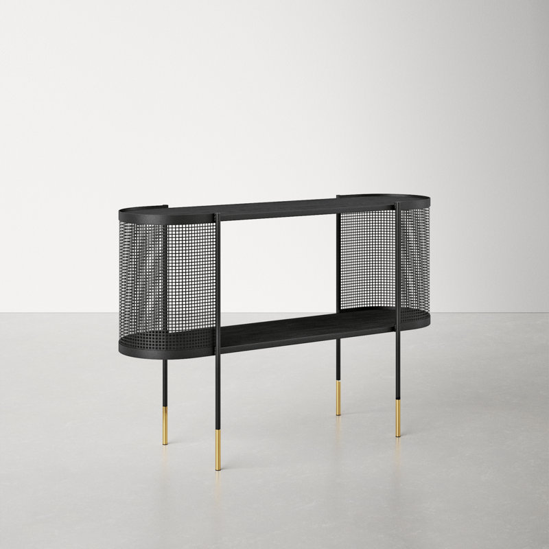 Elegant Black Metal Console Table with Storage Shelf