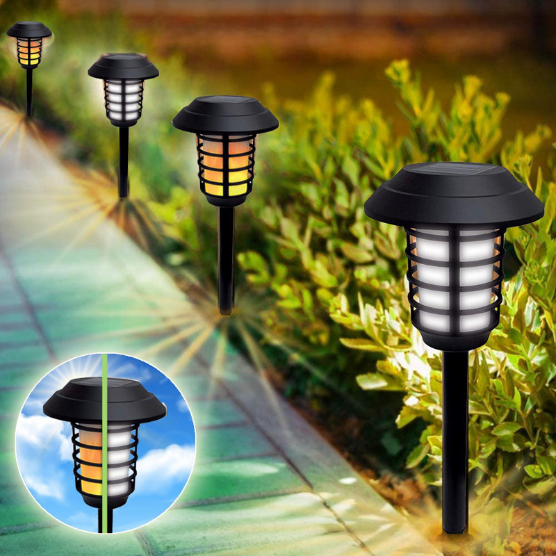 Black Solar Powered LED Pathway Light Set with Flame Mode