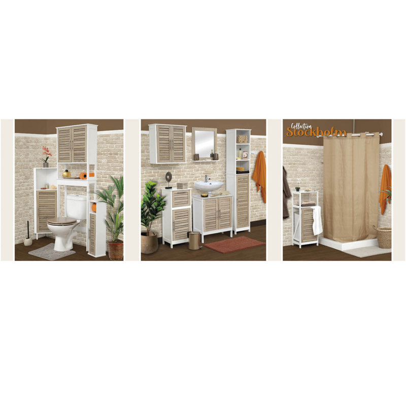 White and Oak Over-the-Toilet Bathroom Storage Cabinet