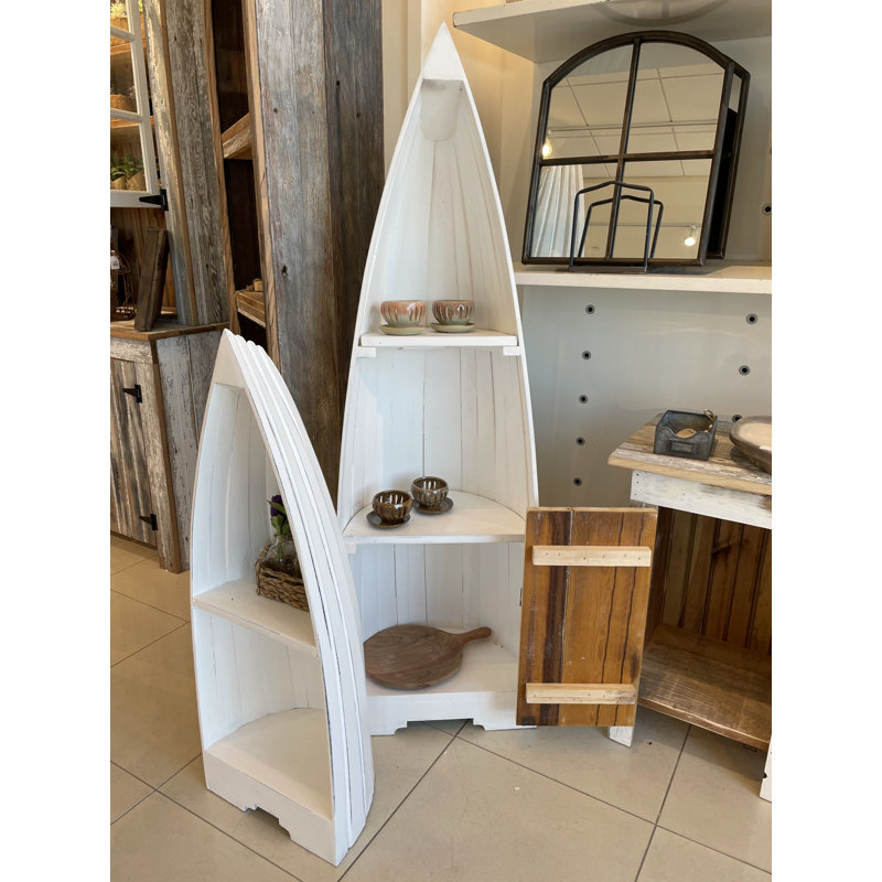 Cape Cod Whitewashed Wooden Boat Bookshelf Trio