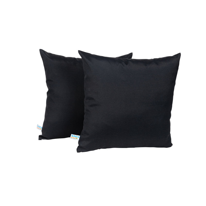 Set of 2 Black All-Weather Outdoor Square Throw Pillows