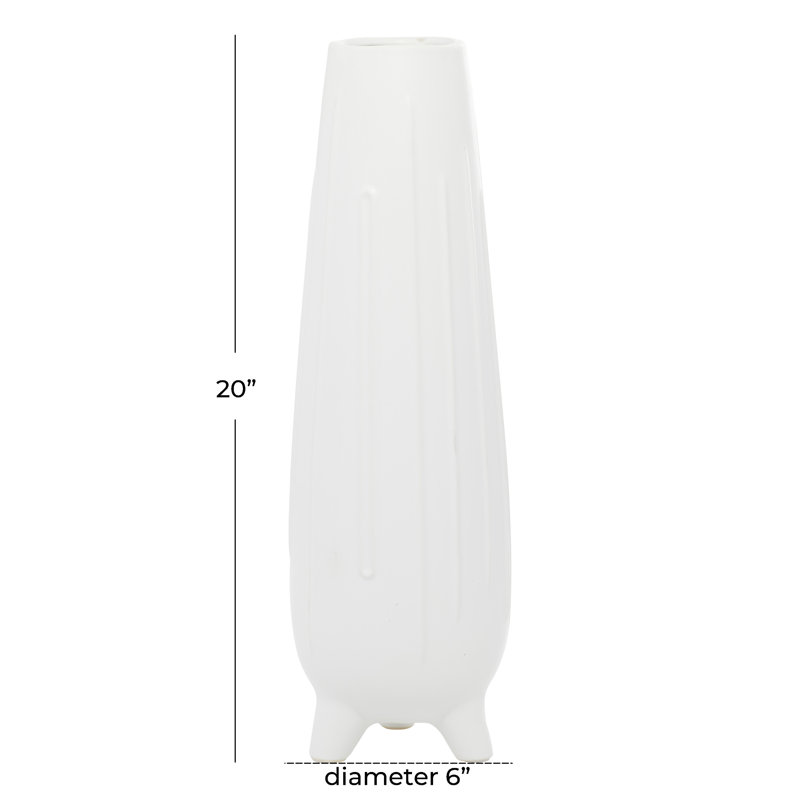Elevated Geometric White Ceramic Round Vase 20"