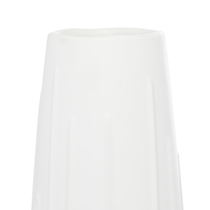 Elevated White Ceramic Teardrop Vase with Vertical Grooves