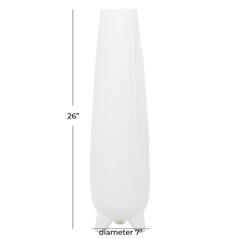 Elevated White Ceramic Teardrop Vase with Vertical Grooves