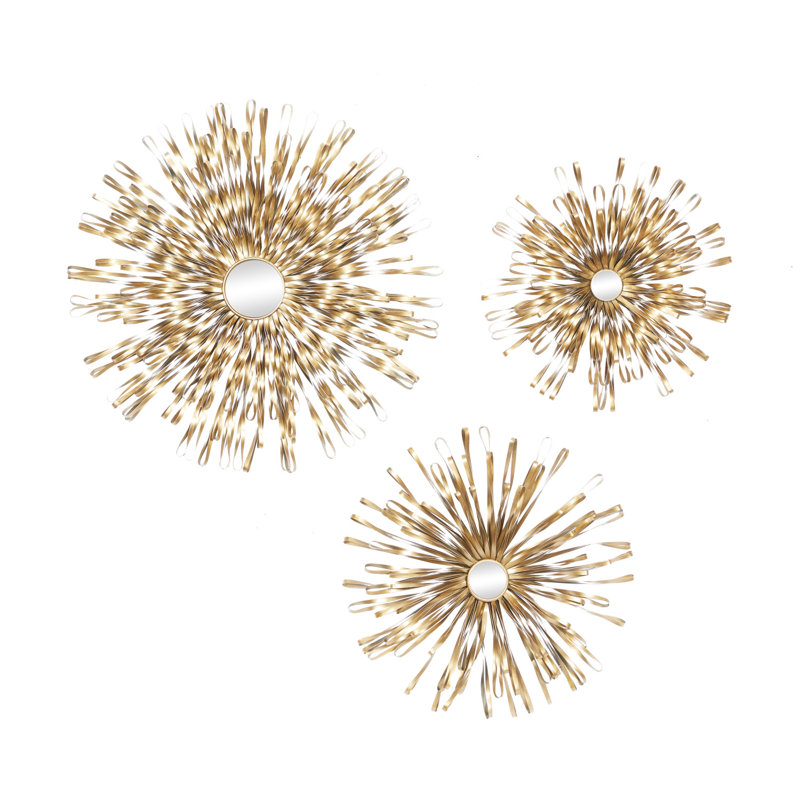 Gold Sunburst Round Metal Wall Mirror Set