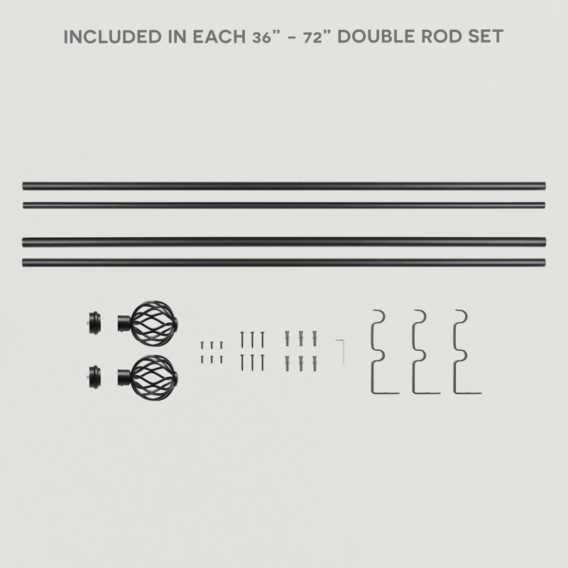 Matte Black Adjustable Double Curtain Rod with Wavy Finials