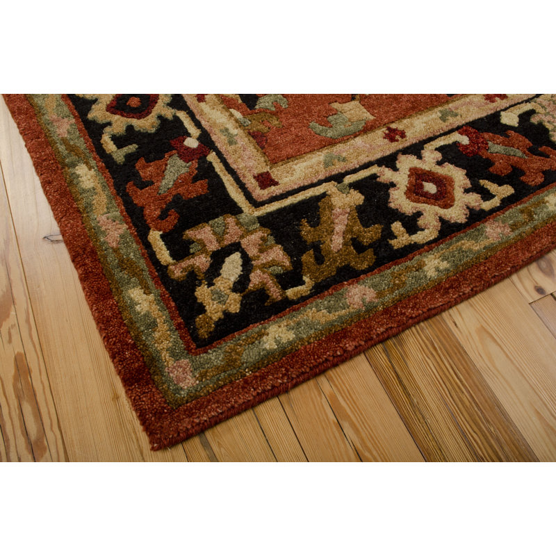 Hand-Knotted Tribal Essence Wool Runner Rug in Rust