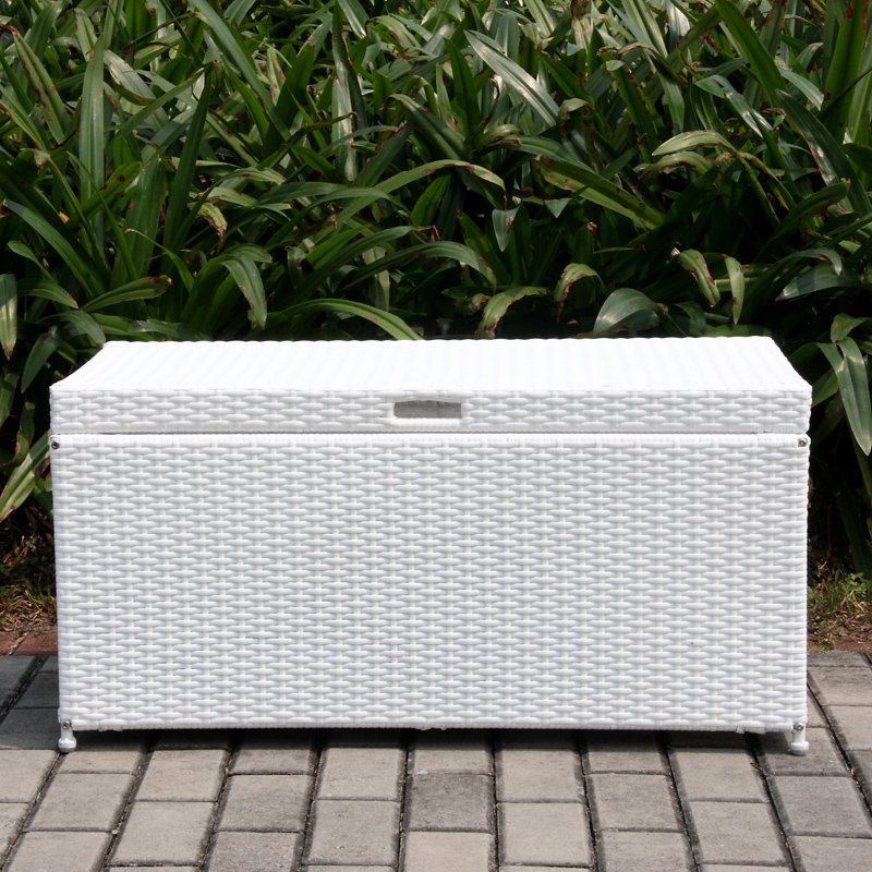 White Wicker 70 Gallon Outdoor Deck Box